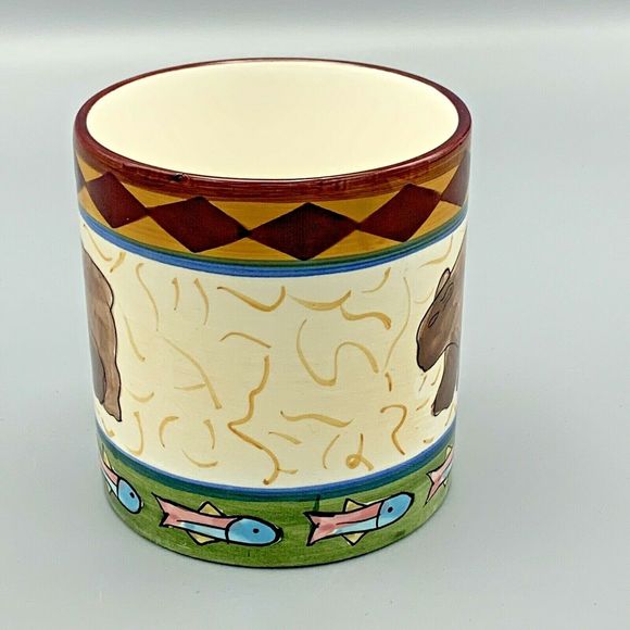 Caribou Coffee Oversize Mug Bear Fish Lakehouse decor Hand painted in China - Picture 4 of 6